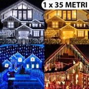 Instalație de Crăciun, 1 x 35 metri, franjuri cu flash, cu led tip țurțuri, fir gros, exterior, 4 cu