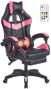 Scaun gaming, sistem iluminare bandă LED RGB, masaj în perna lombară, suport picioare, Negru/Roz
