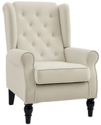 HOMCOM Scaun Decorativ Capitonat cu Spatar Inalt, Cotiere Rotunjite Captusite și Sezut cu Captuseala Groasa, Alb Crem | Aosom Romania