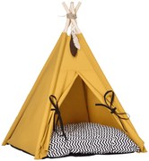 PawHut Pat pentru Animale de Companie, design Tipi drăguț, cu pernă moale de odihnă, podea antiderapantă, pentru câini și pisici, 60 x 60 x 76 cm | Aosom Romania