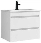 Mască de baie Cube 60 cu chiuvetă ceramică, 2 sertare, vopsită în alb lucios