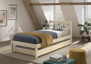 Pat single 90 x 200 cm din colecția PINO, finisaj natural, cu sertar pentru dormit sau depozitare – Vipack