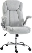 Scaun Ergonomic HOMCOM, Spătar Înalt, Tapițat în Catifea Imprimată, Cotiere Rabatabile, Alb Crem | Aosom Romania