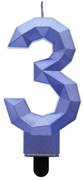 Numere Diamond Metallic Lumânare albastră cu numărul 3, lumânare pentru tort