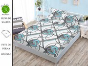 Husa de pat cu elastic 180x200 din Bumbac Finet + 2 Fete de Perna - Abstract Gri Turcoaz