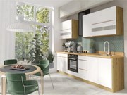 Set bucatarie GLAMOUR A, carcasa stejar artisan/fronturi alb lucios, P