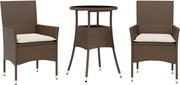 vidaXL Set mobilier de grădină cu perne 3 piese maro poliratan&sticlă