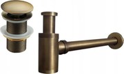 Mexen jumătate de sifon de chiuvetă rotund cu dop click-clak, fără preaplin, bronz antic - 7991050-30