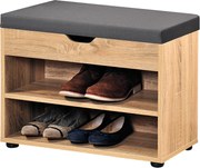 Un dulap de pantofi din lemn cu sezut, un raft pentru hol cu o banca practica