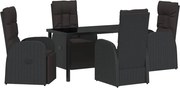 vidaXL Set de masă pentru grădină cu pernă 5 pcs Negru poliratan