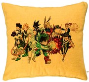 Perna Decorativa cu My Hero Academia Characters, 40x40 cm, Galben, Husa Detasabila, Burduf