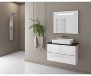 Set dulap baza suspendat alb si blat finisaj grafit Drop Luxus 80 cm