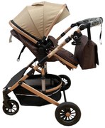 Carucior 2 in 1 pentru copii, cu maner reversibil si suspensii, 0-36 luni - CPC-31-crem