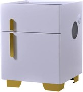 RESIGILAT- Noptiera inteligenta multifunctionala, iluminare LED tactil cu 3 culori, incarcare wireless si USB, difuzor Bluetooth, 2 sertare, Alb