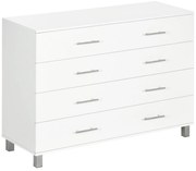 HOMCOM Comodă cu 4 Sertare, Picioare și Mânere din Aliaj, 112x38,2x81 cm, Alb | Aosom Romania