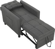 HOMCOM Fotoliu Pat Single 3 în 1 din Material Textil Tip In și Lemn cu Spătar Reclinabil, Pernă, Buzunare, Gri | Aosom Romania