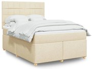 vidaXL Pat continental cu saltea, crem, 140x200 cm, material textil