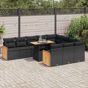 vidaXL Set canapele grădină cu perne 11 piese, negru, poliratan/acacia