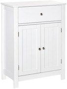 Kleankin Dulap de Baie cu 1 Sertar 2 Uși și Raft Interior Reglabil Mobilier Auxiliar de Depozitare Multifuncțional pentru Sufragerie Bucătărie Antivuelco 60x30x80 cm Alb | Aosom Romania