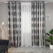 Set două Draperii (Blackout), din Jacquard + Stofă premium (Model texturat), Gata lucrate (Inele galerie), Culoare Gri + Negru, Dimensiuni draperie 160x260 cm (x2), Brand Originalio