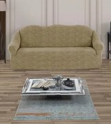 Husa elastica pentru canapea 3 locuri, fara volanas, model Jacquard Bej in dungi