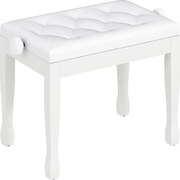 HOMCOM Banchetă de pian, banchetă pentru claviatură cu înălțime reglabilă din lemn masiv, șezut căptușit, 64 x 35 x 45-55 cm, alb | Aosom Romania