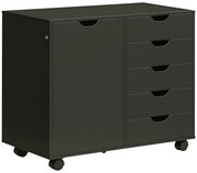 HOMCOM Cazior de birou cu 5 sertare 1 ușă raft reglabil, suport imprimantă pe role, 78x40x66,5 cm, negru | Aosom Romania