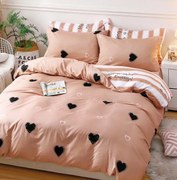 Lenjerie Pat Dublu, 4 Piese, Bumbac Satinat Superior - Corai Inimioare