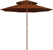 vidaXL Umbrelă de soare dublă, stâlp din lemn, cărămiziu, 270 cm