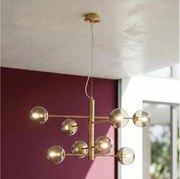Ondaluce - Lustru pe cablu ELISEO 8xE14/10W/230V diam. 97 cm auriu/bej fumuriu