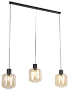 Lampă pendantă de design neagră cu sticlă chihlimbar 3 lumini 161,5 cm - Qara