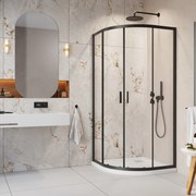 Pachet cabina de dus Alienta Black A 90x90 cm, cadita pentru dus Rodos A Compact alb si sifon cadita negru