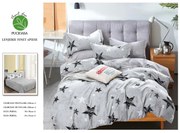 Lenjerie Din Bumbac Tip Finet 6 Piese Pentru Pat Dublu - Gri Cu Stelute