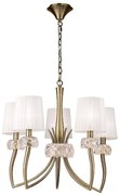 Candelabru clasic cu 5 brate LOEWE antique brass/ abajur alb