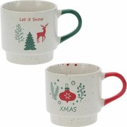Set de 2 căni stivuibile din ceramică Let ItSnow/Xmas 350 ml