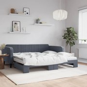 vidaXL Pat de zi cu extensie și saltele, gri închis 100x200 cm catifea