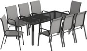 Outsunny Set de Masă de Grădină 9 Piese, Masă și Scaune pentru 8 Persoane, Set Exterior cu Blat din Sticlă Temperată, Gri | Aosom Romania