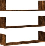 vidaXL Rafturi perete 3 buc. stejar fumuriu 80x18x18 cm lemn prelucrat