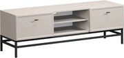 Comodă TV Lorini 150 cm cu sertare - culoare cașmir / mânere tip T-bar și cadru negre