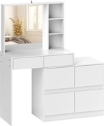 HOMCOM Masă de machiaj, masă pentru machiaj cu oglindă mare, 4 sertare, 3 compartimente deschise, 2 dulapuri, MDF, Alb | Aosom Romania