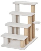 PawHut Scara pentru pisici cu 4 trepte, scara pentru animale de companie cu stâlpi de zgâriat, minge, scara pentru căței, scara pentru animale de companie pentru pisici de până la 5 kg, pluș și iută, alb, 60 x 40 x 64 cm | Aosom Romania
