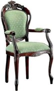 Scaun lemn masiv clasic Baroque cu Spătar Tapițat și Brațe, 58 × 58 × 107 cm - Nuc