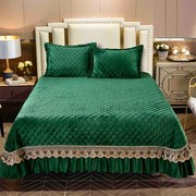 Cuvertură catifea matlasată cu broderie, verde smarald, 3 piese, 220x240 cm, CC75