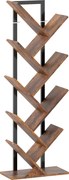 HOMCOM Bibliotecă în formă de copac cu 9 niveluri, corp de depozitare industrial cu cadru din oțel, 50x24x136cm, Maro rustic | Aosom Romania