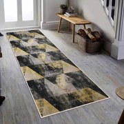Covor antiderapant Berenice, dreptunghiular, 80x200 cm, geometric, negru, galben, gri, 60% bumbac