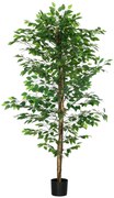 HOMCOM Plantă Artificială de Ficus cu 1260 Frunze, Plantă Artificială cu Ghiveci Inclus, Ø17,5x14,5 cm, Verde | Aosom Romania