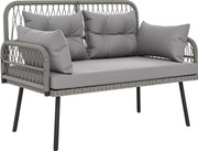 Outsunny Canapea de grădină cu perne și pernuțe 2 locuri din rășină împletită, canapea pentru exterior cu cotiere gri închis | Aosom Romania