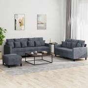 vidaXL Set de canapele cu perne, 3 piese, gri închis, catifea