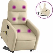 vidaXL Fotoliu masaj rabatabil cu ridicare, crem, material textil