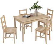 HOMCOM Set de masă 5 piese, masă cu scaune, lemn masiv, 118 cm x 73 cm x 75 cm, natur | Aosom Romania